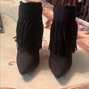 Wild Diva Black Ankle Booties with Fringe